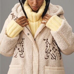 Anthropologie Pilcro Embroidered Hooded Sherpa Coat NWT XXS